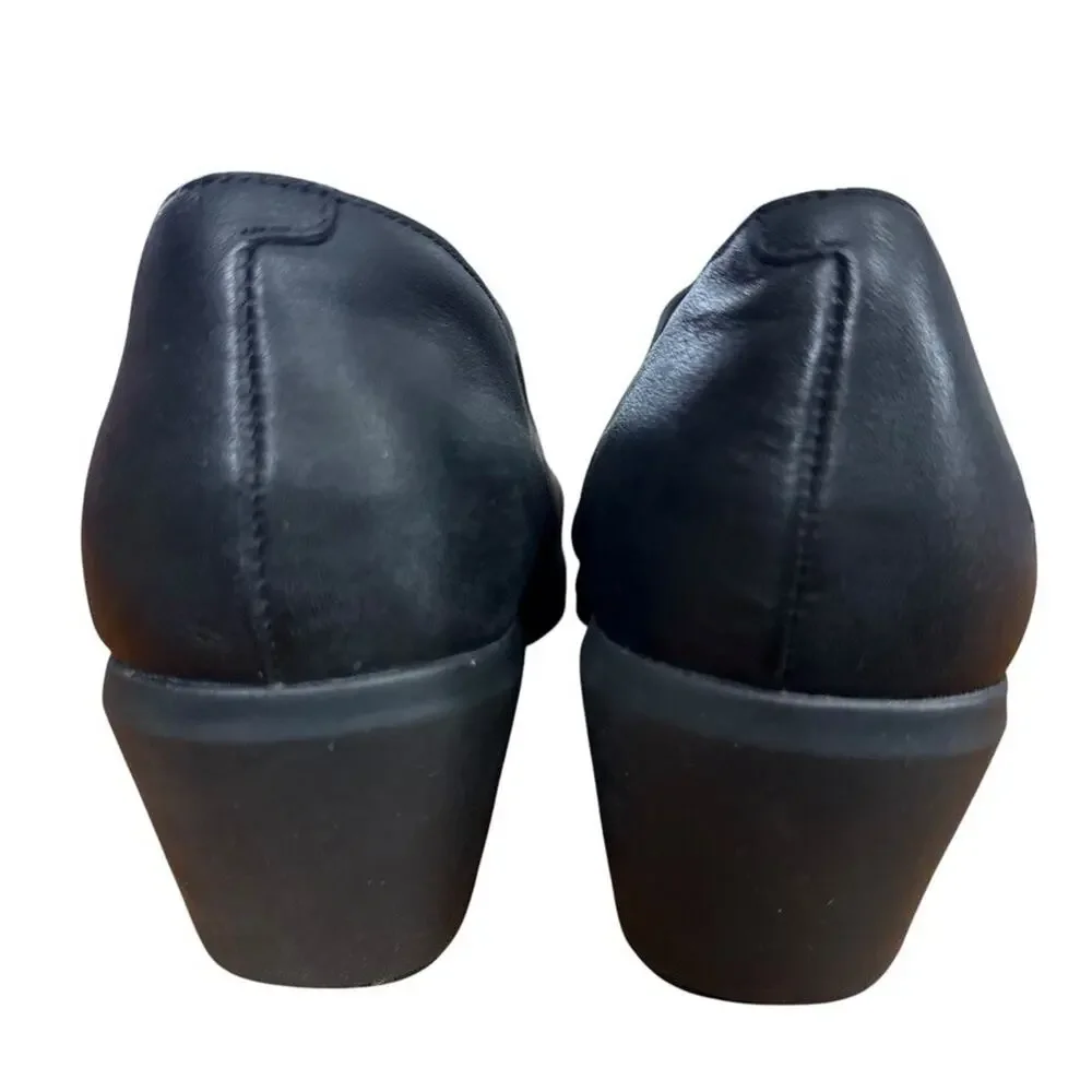 Hush Puppies The Body Shoe Maria Black Wedge Leather Comfort Shoes Slip On sz 8
